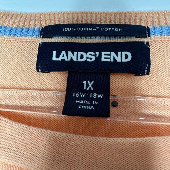 Lands End Pullover Sweater Size 1X Orange Multicolor Stripe Supima Cotton - Picture 3 of 9